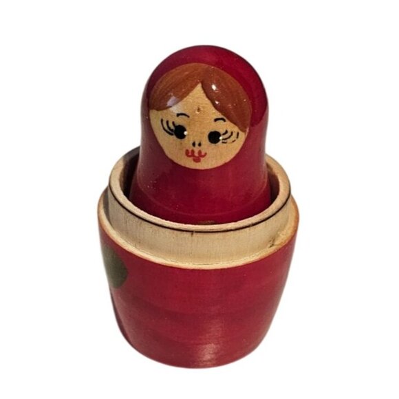 Hand-Painted Russian Matryoshka Nesting Dolls Set Of 5 Floral Design Glossy Red - Picture 7 of 16